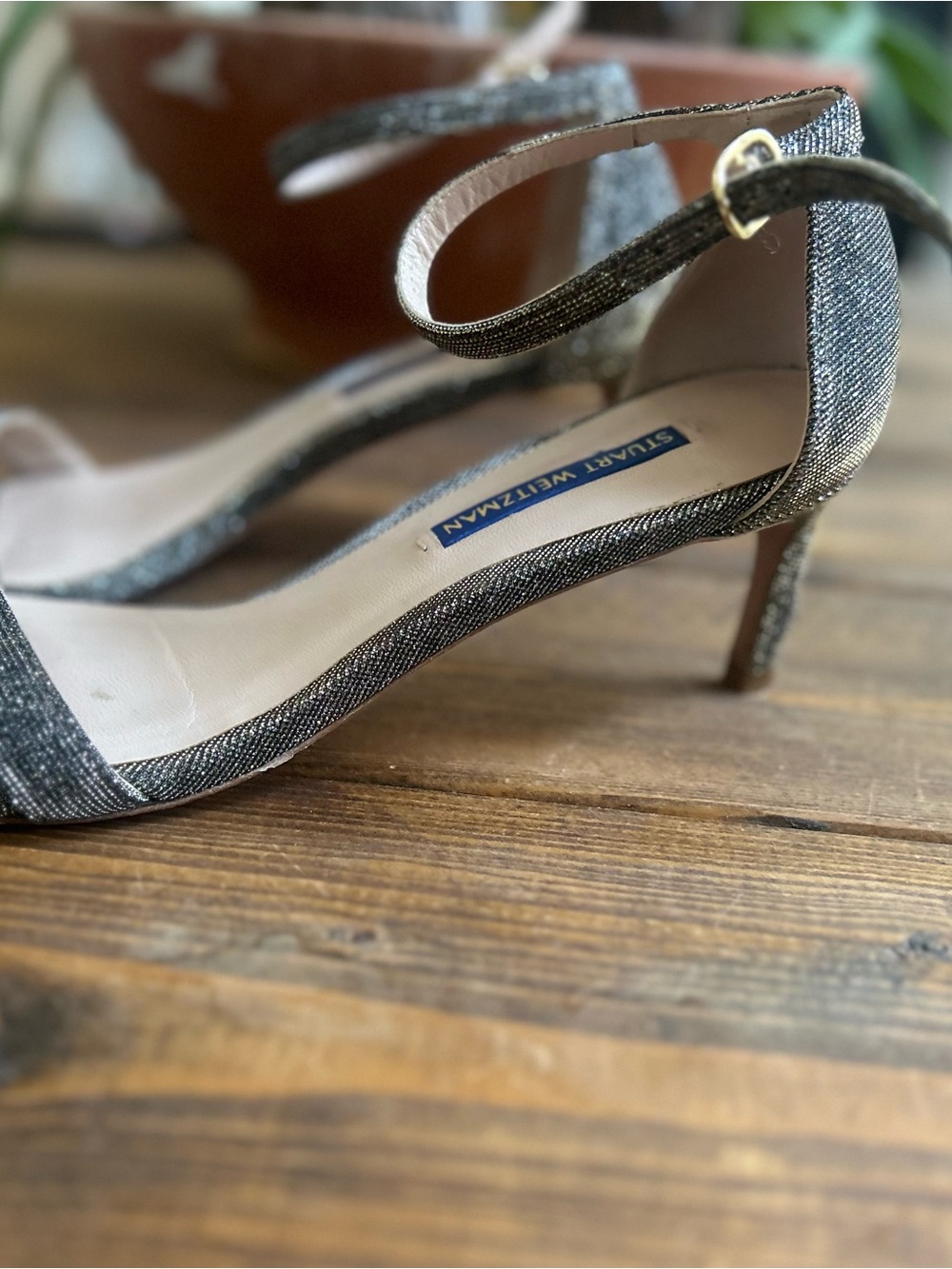 Stuart Weitzman Metallic Ankle-Strap kitty Heels